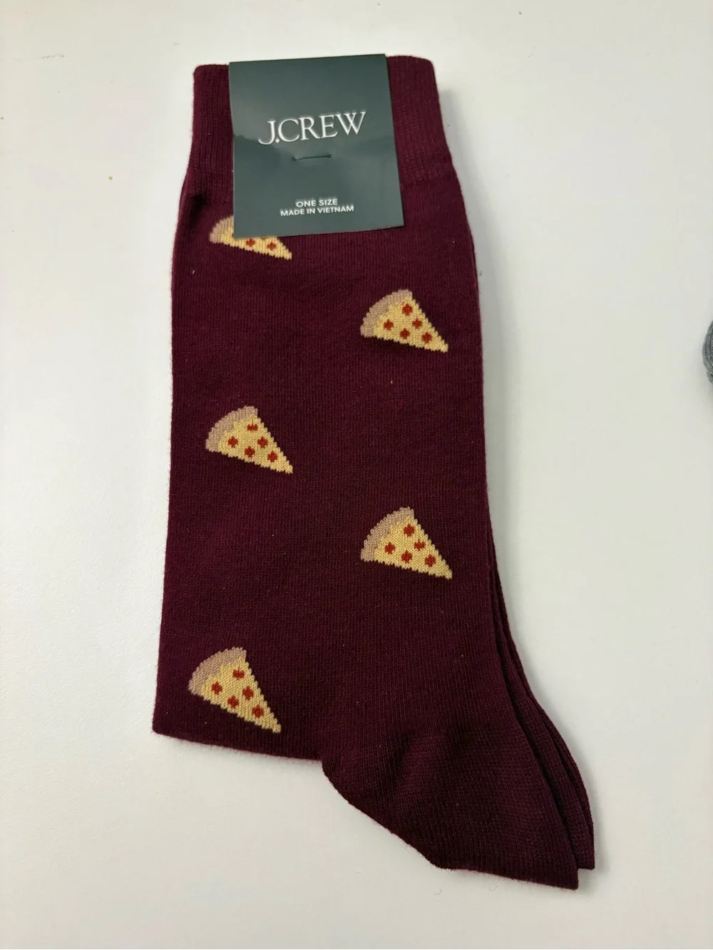 J. Crew Maroon Crew Socks with Pizza Slice Motif